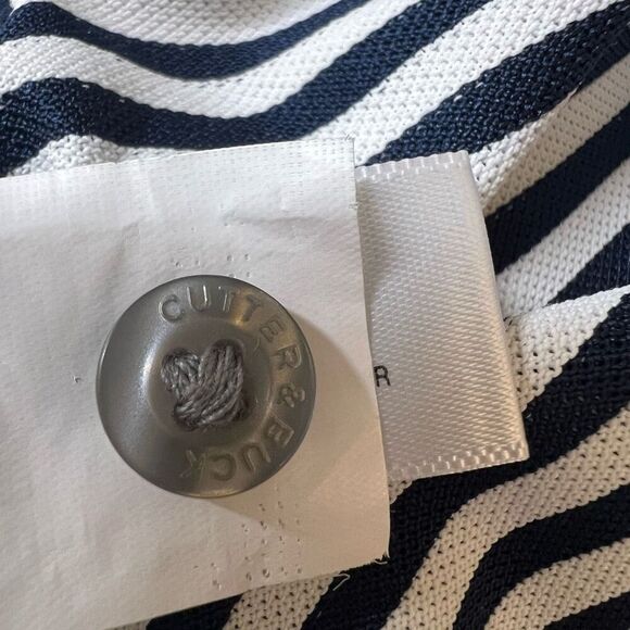 Cutter & Buck Mens Blue White Stripe Stretch Short Sleeve Polo Shirt Medium - Picture 9 of 10